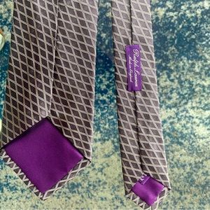 Ralph Lauren Purple Label Silk Tie. Bold Gray Grids. Hand Made in England.